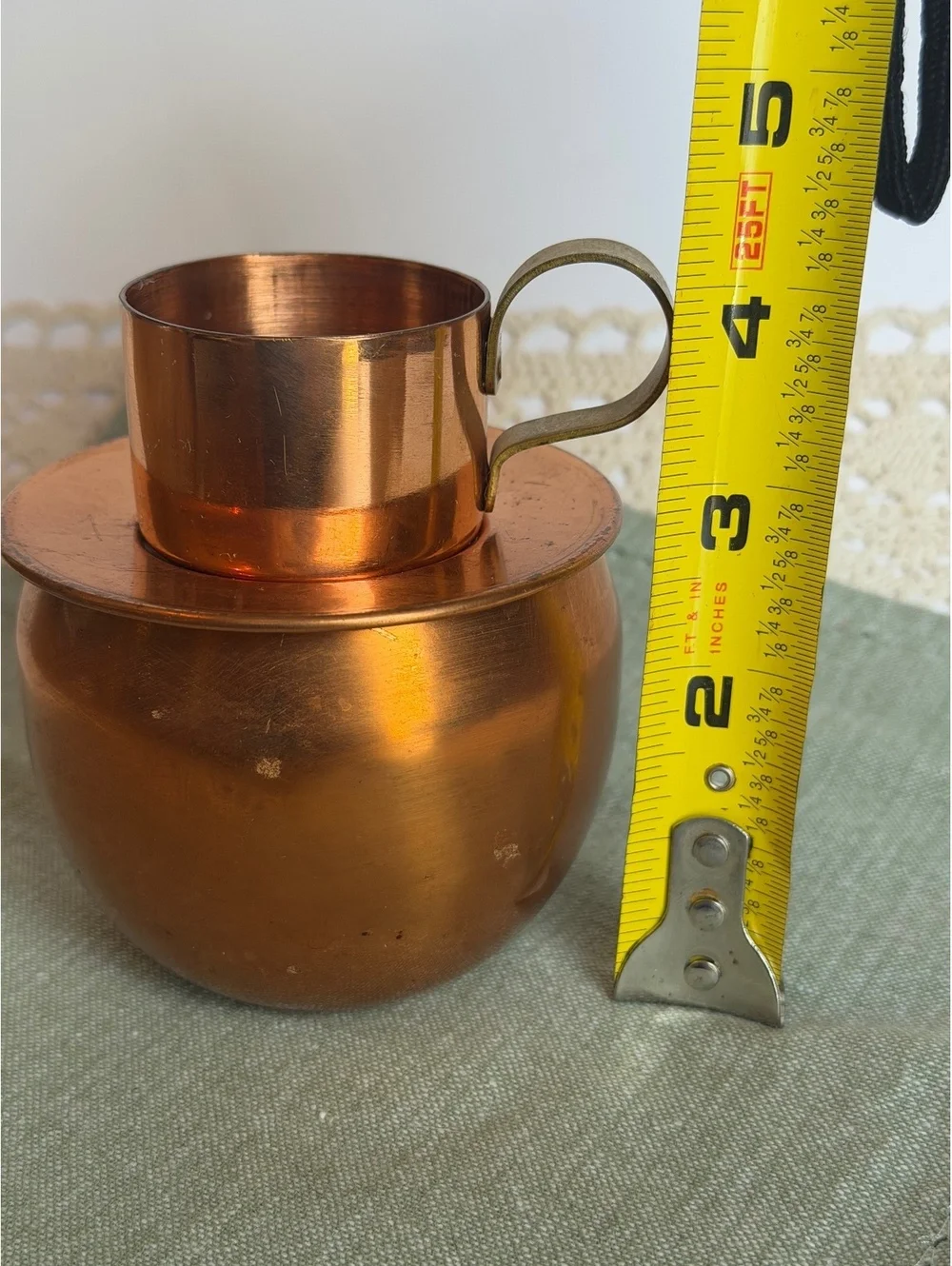 Vintage Coppercraft Guild Stacking Copper Creamer & Sugar Bowl Set Brass Handle